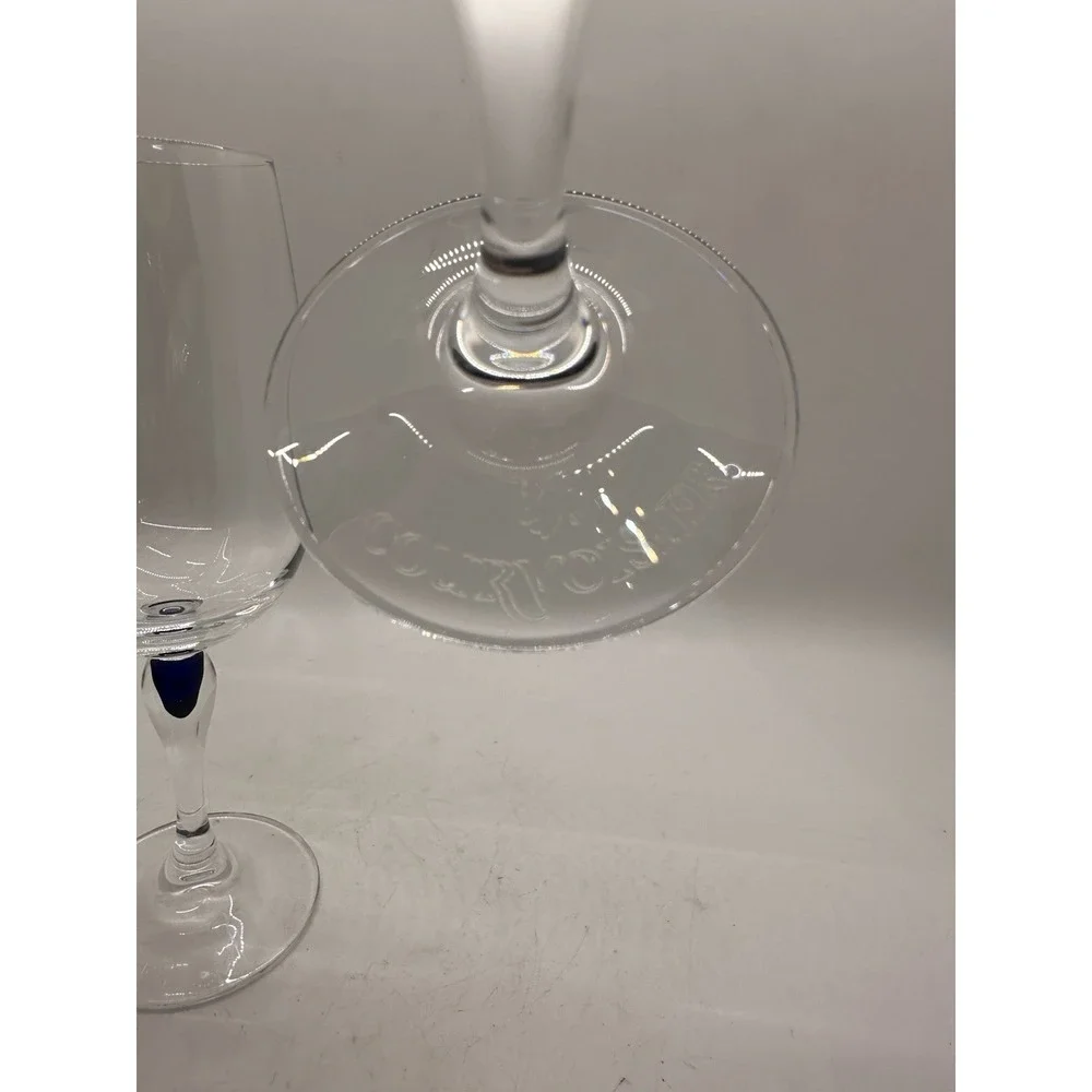 Pair Cristal d'Arques Courvoisier Blue Stem Lead Crystal Wine Glasses France
